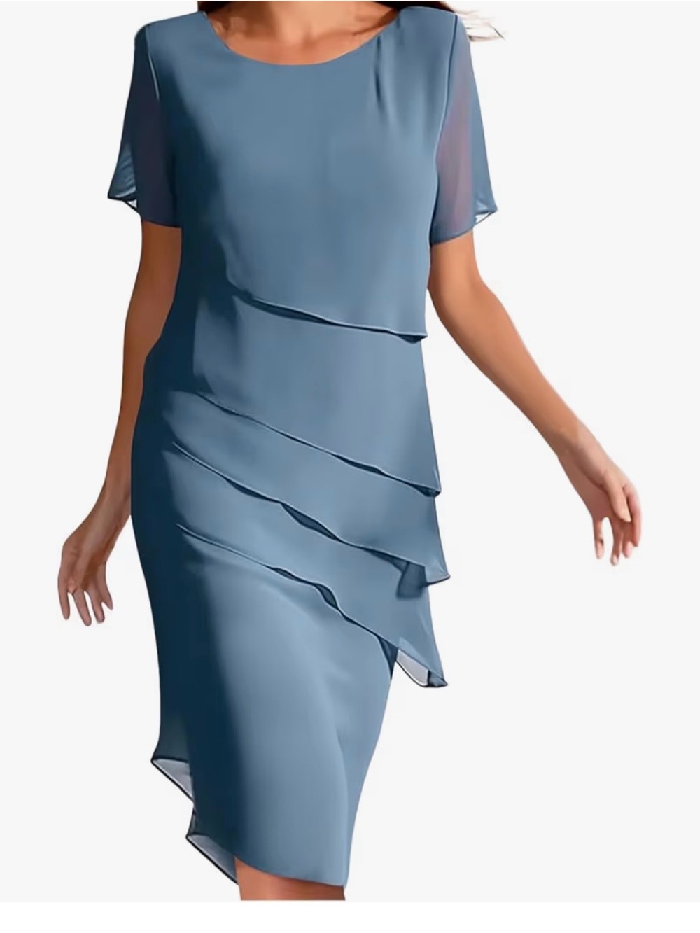 Elegant Layered Blue Women's Dress never worn new fits small see chart for sizin